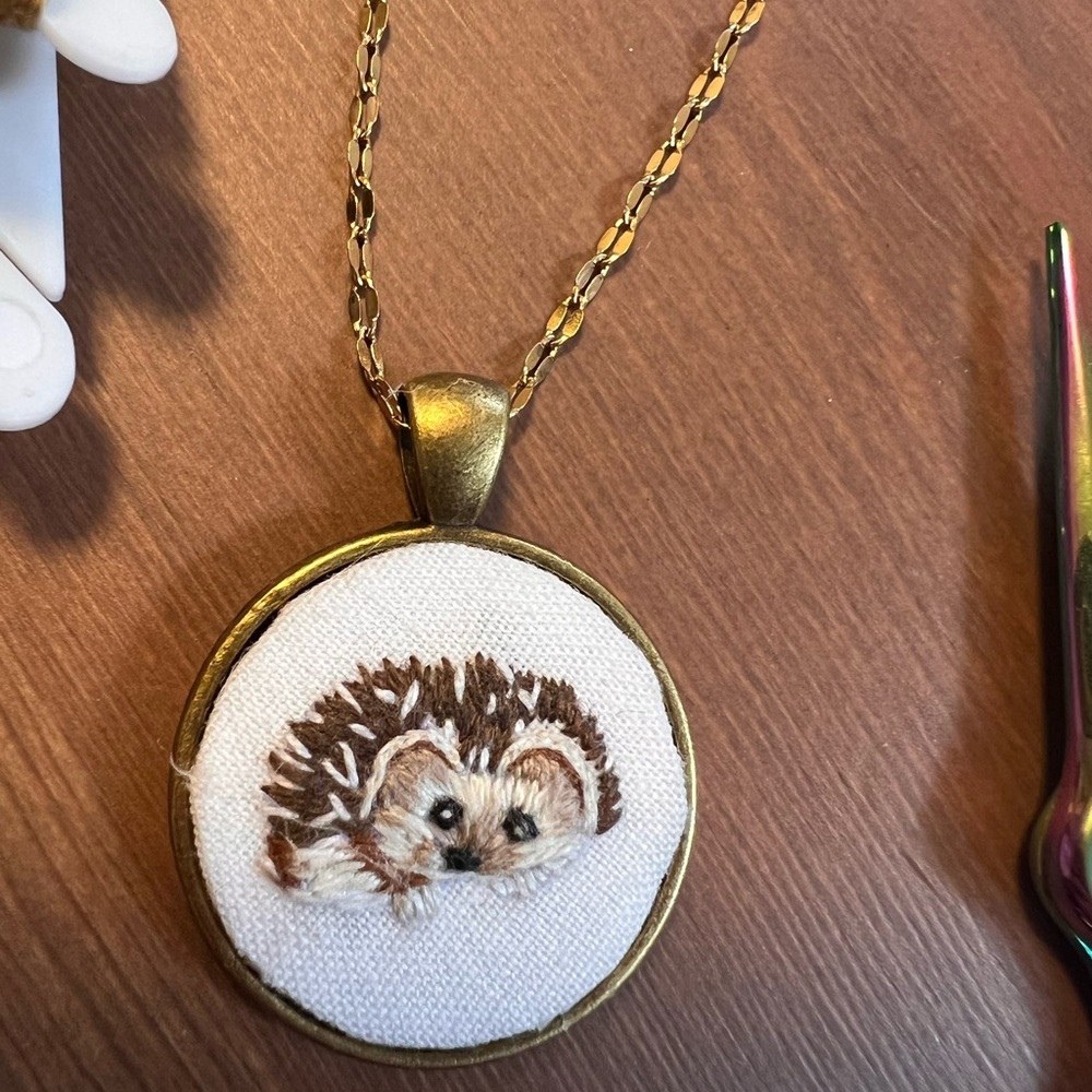 Whimsical Brown and Gold Hedgehog Necklace